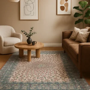 Hand Knotted Peach Rug For Living Room