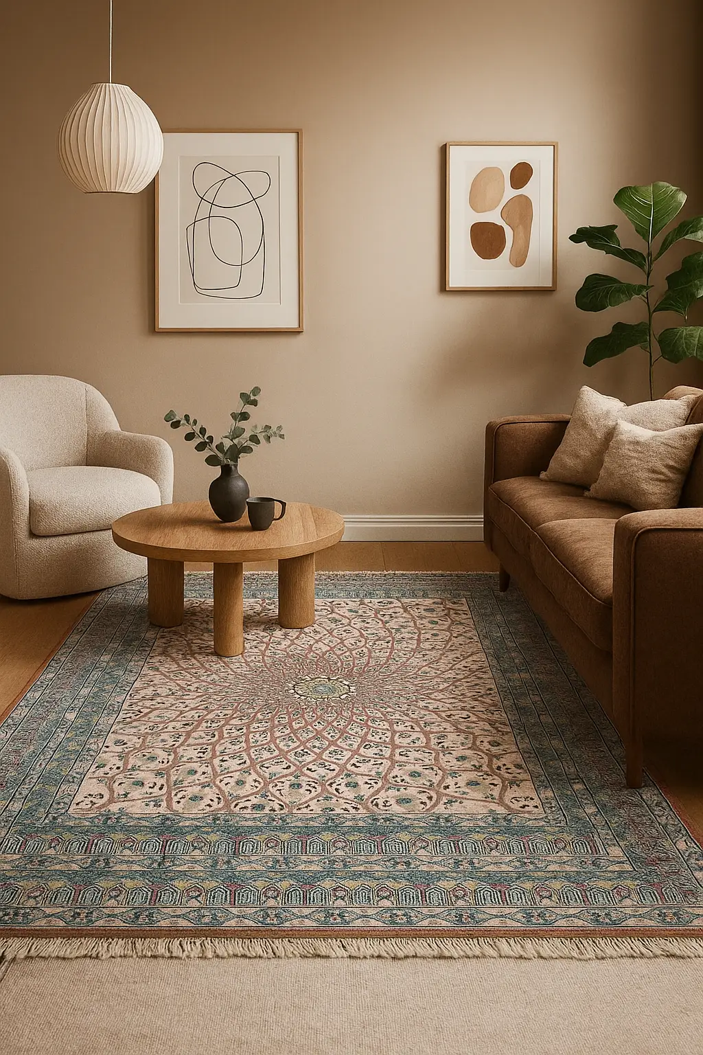 Hand Knotted Peach Rug For Living Room