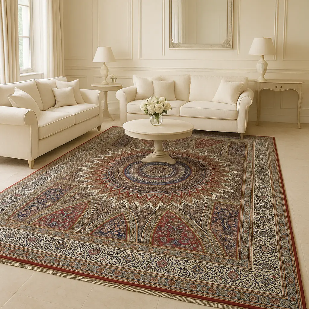 Hand-Knotted Red Wool Rug: Medallion Floral Design
