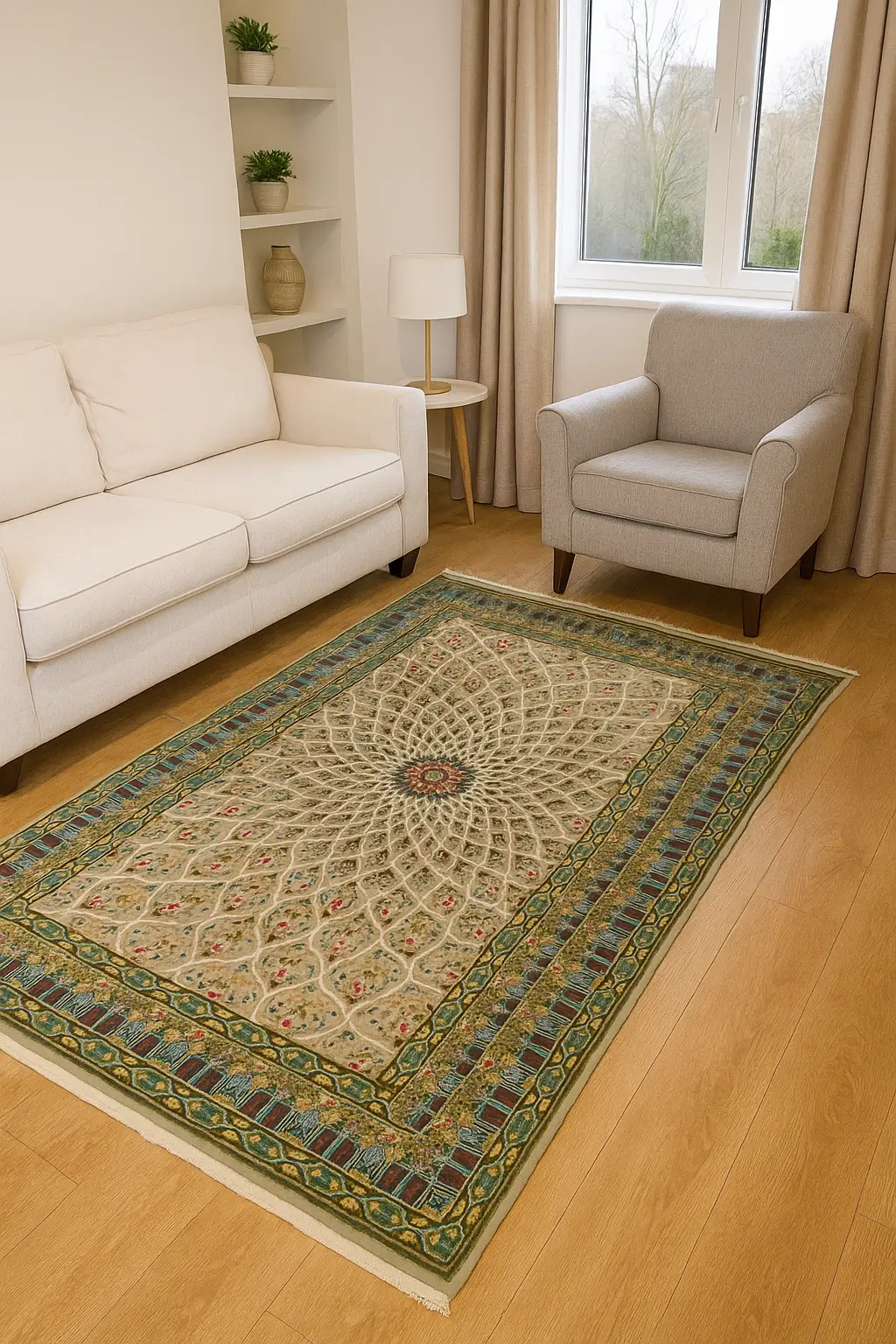 Hand Knotted Beige Rug For Living Room