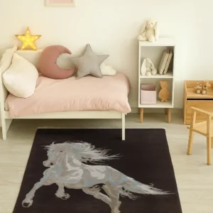 Hand Knotted New Zealand Wool Rug: Stylized Horse Design