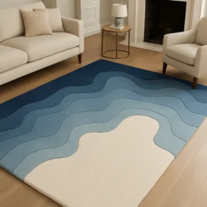 Hand Tufted Woolen Rug (Blue Waves) For Living & Drawing Room