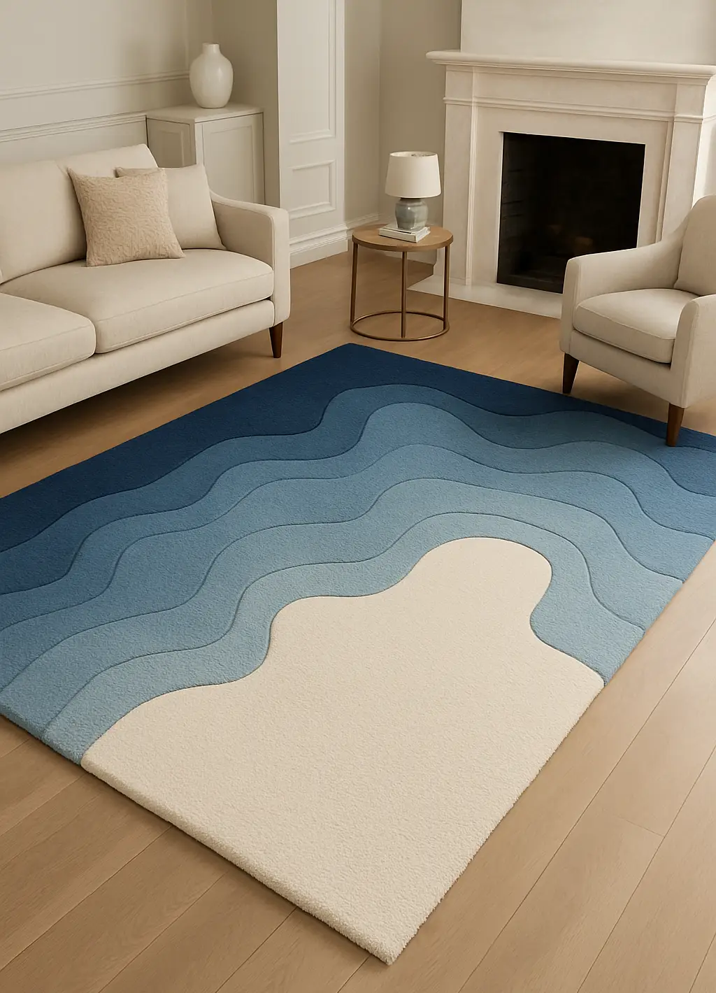 Hand Tufted Woolen Rug (Blue Waves) For Living & Drawing Room