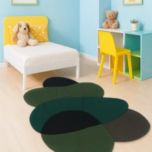 Hand-Tufted Wool Kids Rug: Modern Pebble Design, Green Teal Charcoal