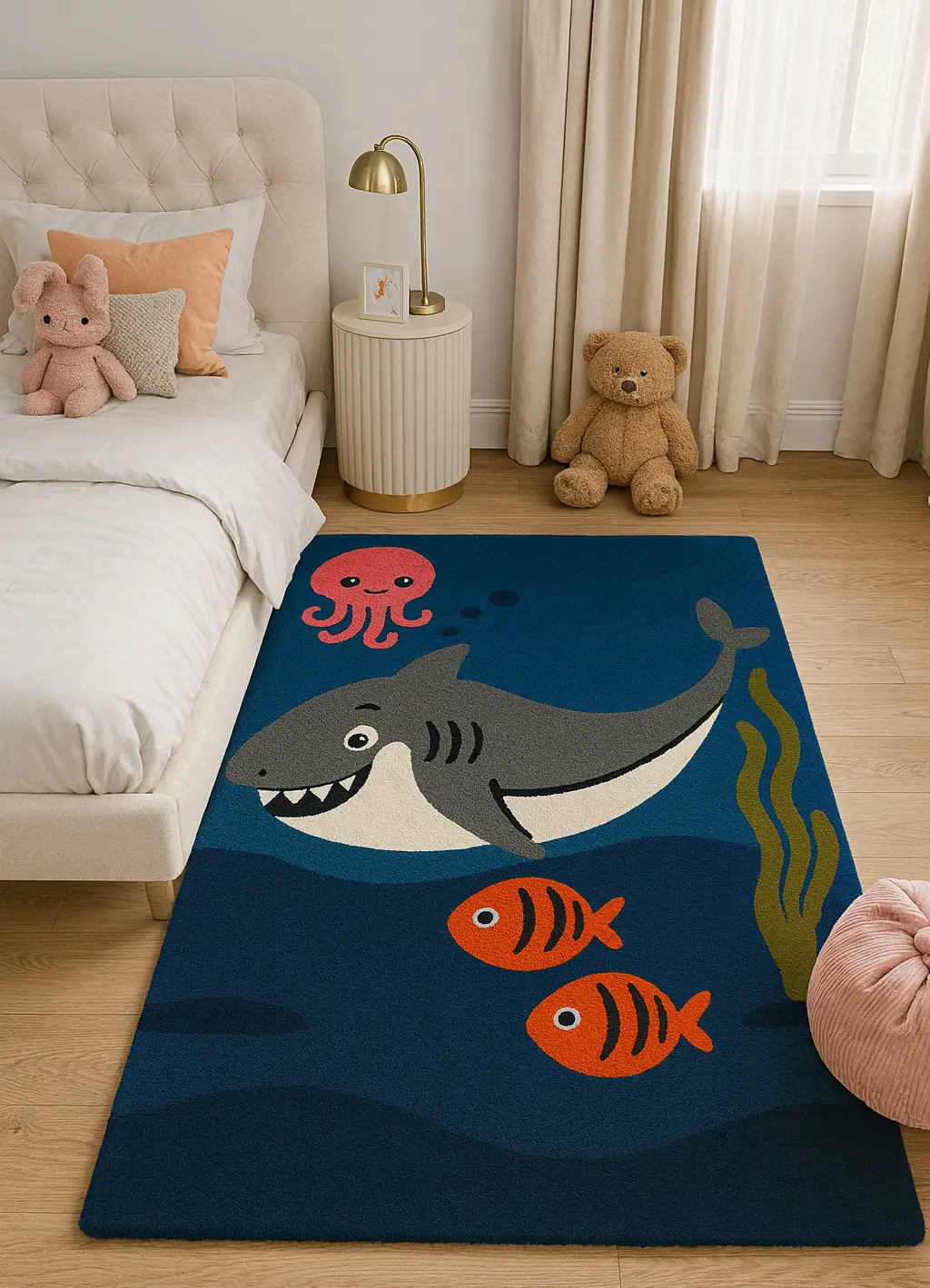 Hand-Tufted Wool Ocean Rug: Playful Underwater Nursery Decor