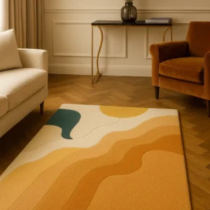 Hand Tufted Abstract Rug: Sun & Waves Earth Tone Design
